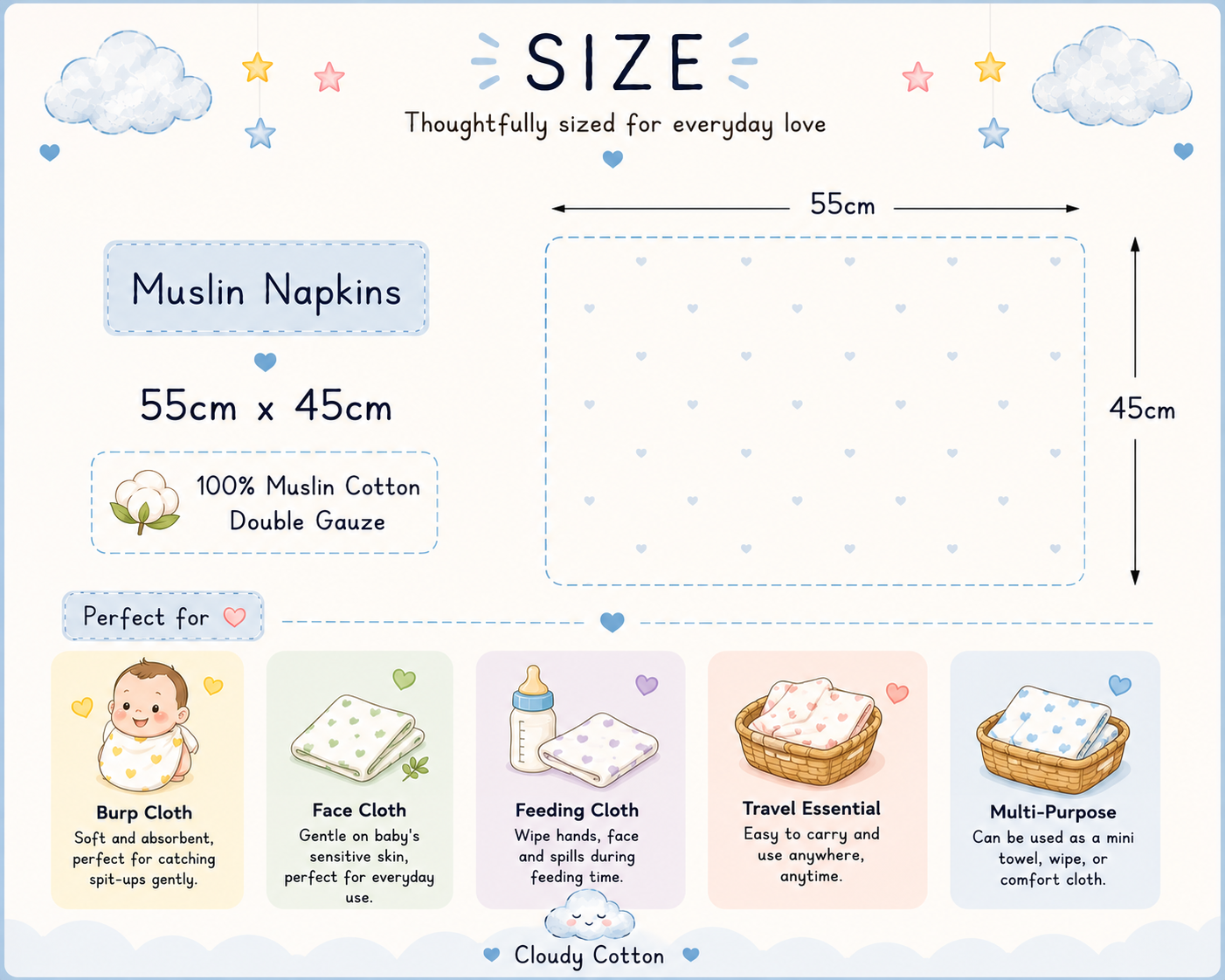 Muslin Napkins - Sage Green (55 x 45 cm)