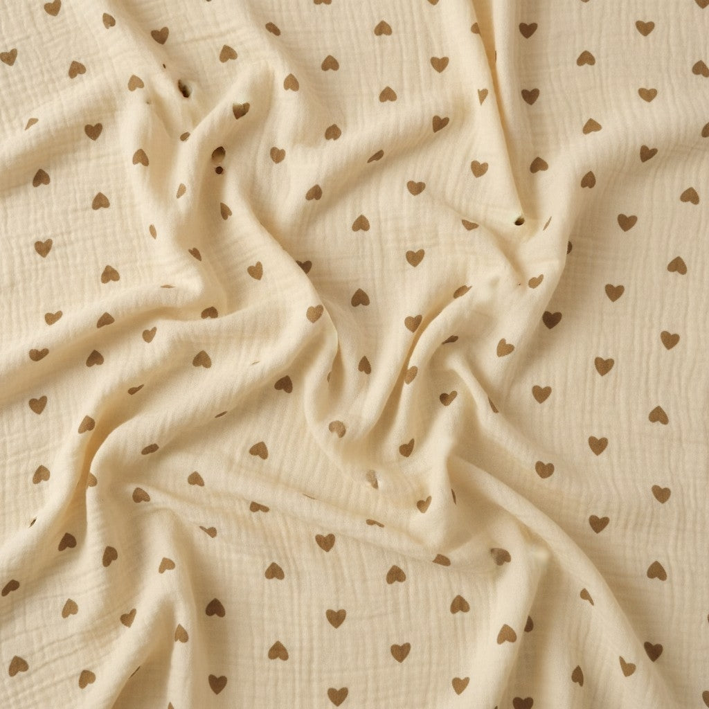 Muslin Swaddle 2 Layered - Brown Heart (90 x 70 cm)