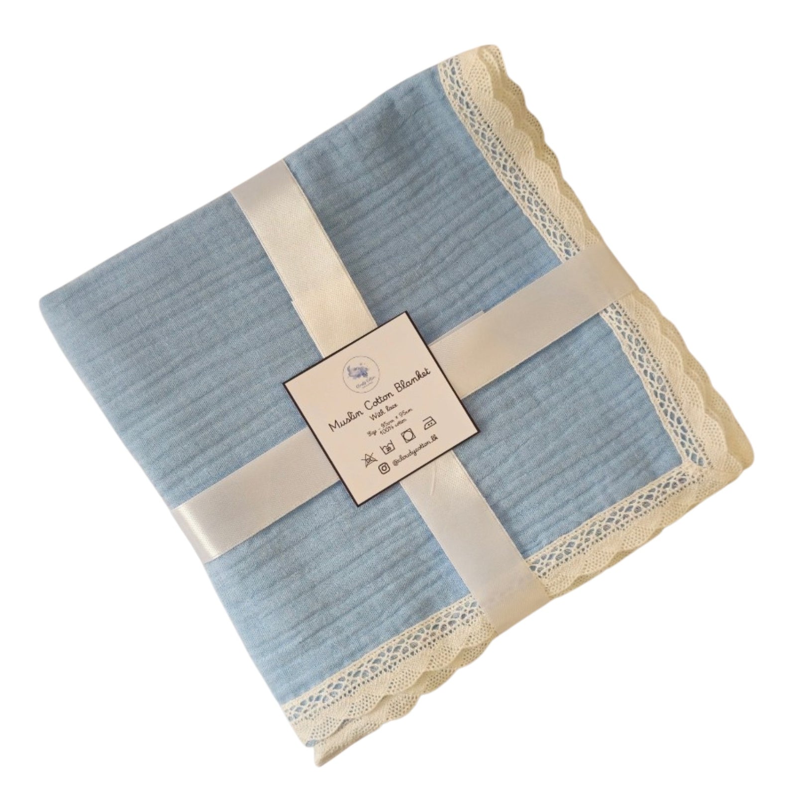 Muslin Cotton Blanket 2 Layered - Baby Blue (95 x 95 cm)