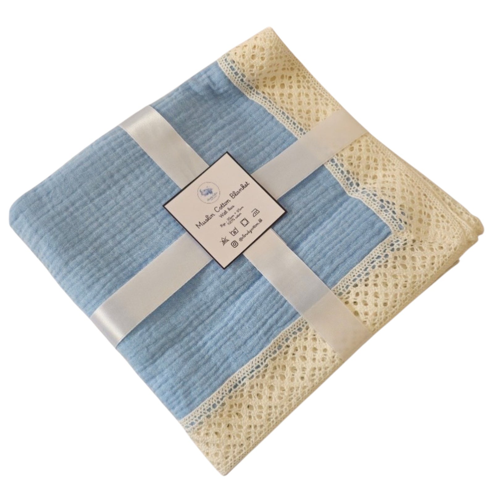 Muslin Cotton Blanket 2 Layered - Baby Blue (95 x 95 cm)