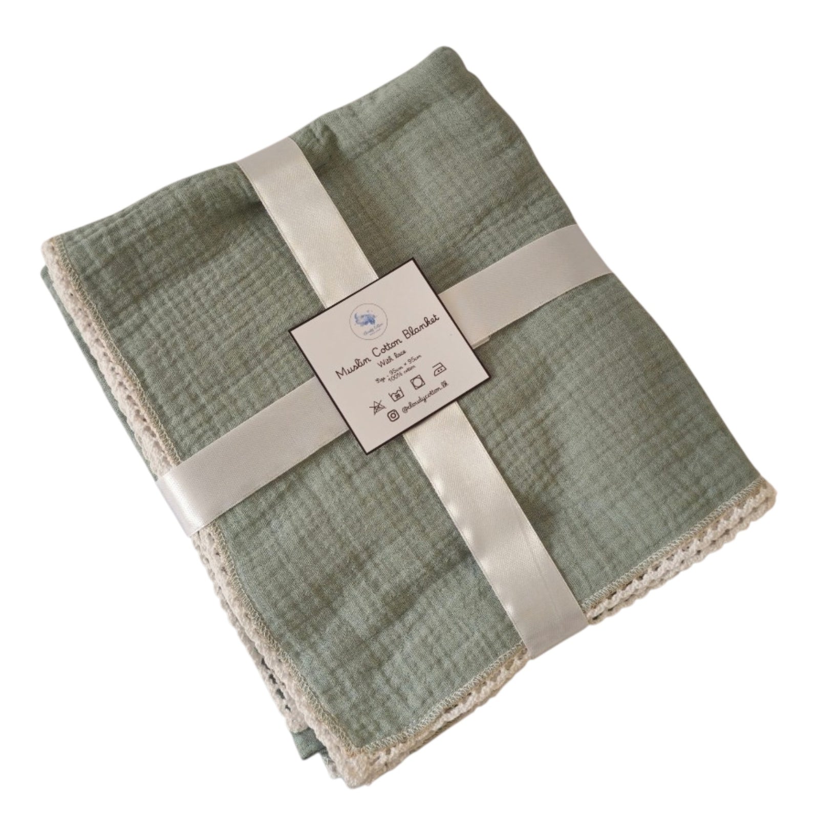 Muslin Cotton Blanket 2 Layered - Sage Green (95 x 95 cm)