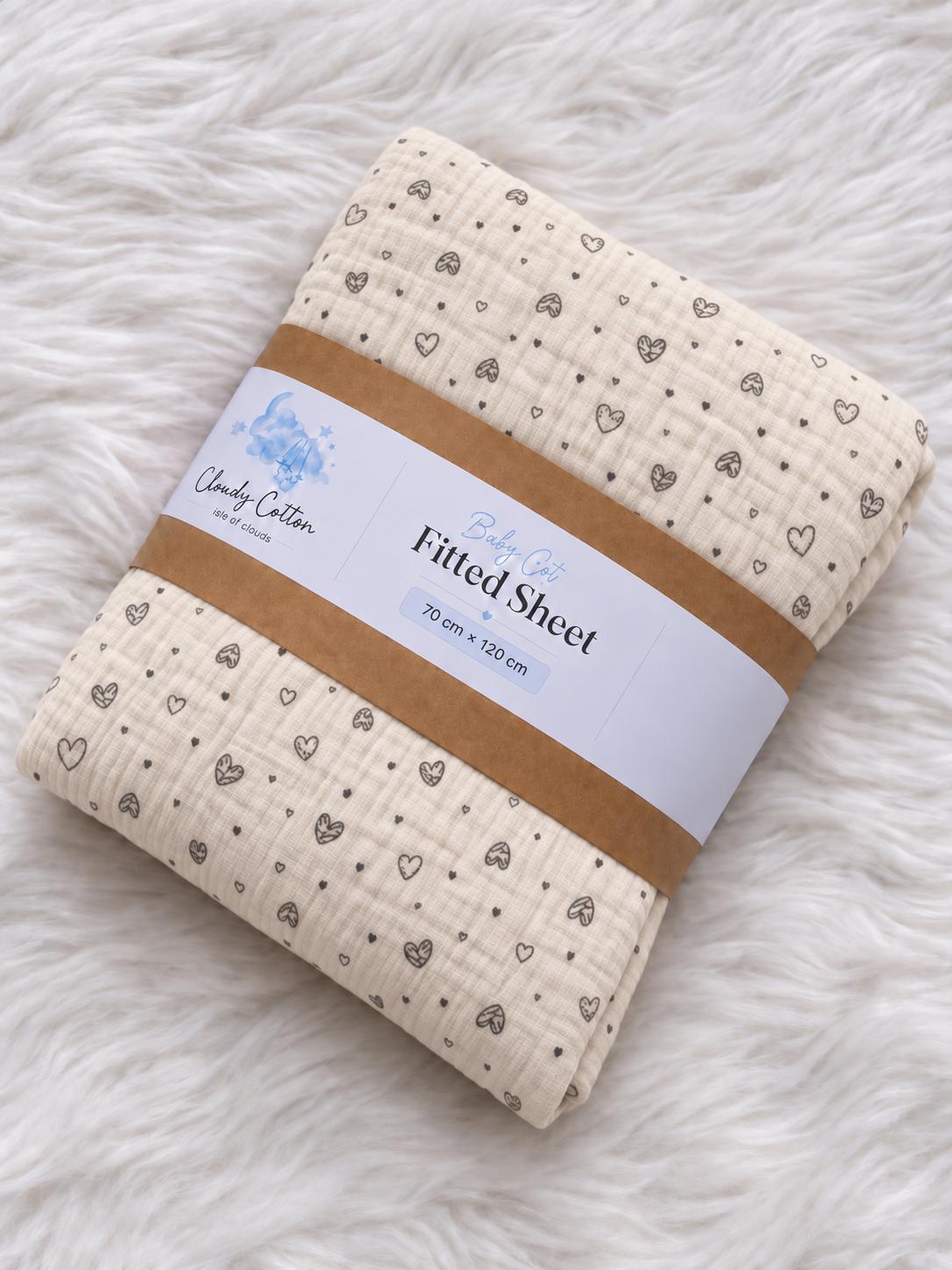 Baby Cot Fitted Sheet | 100% Cotton Muslin | Printed | 60 × 120 cm – Cloudy Cotton